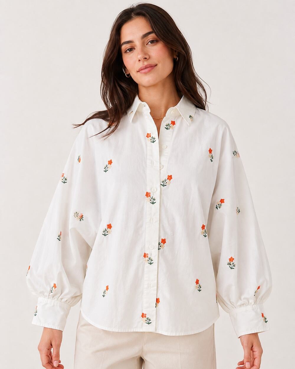 Love Bonito Floral Embroidered Cotton Blouse US 4 White Balloon Sleeve